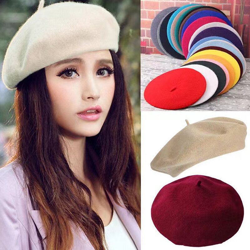 المرأة الفرنسية الفنان نمط الصوف القبعات ، قبعة دافئة قبعة ، الرجعية القبعات ، أحادية اللون ، أنيقة سيدة قبعات ، مطابقة ، الخريف ، الشتاء