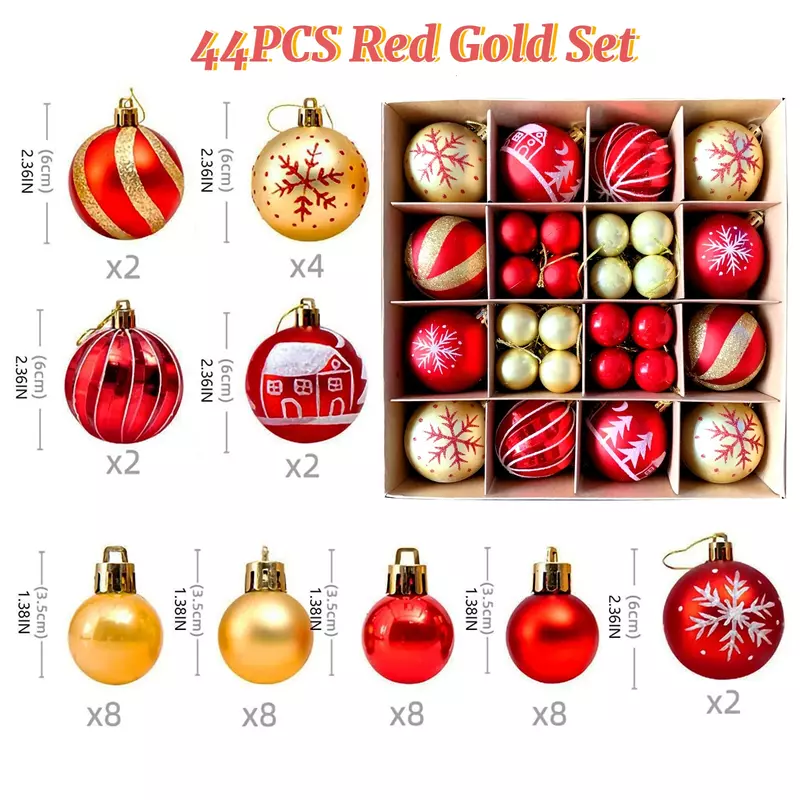 كرات شجرة عيد الميلاد متعددة الألوان ، زخارف الكرة الكبيرة ، مجموعة الحلي لحزب المنزل ، 6 سنتيمتر ، 3 سنتيمتر ، 42 قطعة