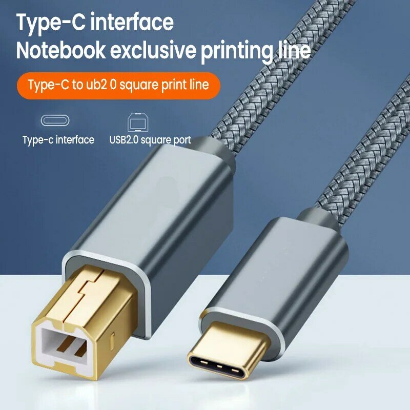 USB C إلى USB B 2.0 كابل الطابعة مضفر طابعة الماسح الضوئي الحبل لكانون إبسون HP سامسونج طابعة الحبل الماسح الضوئي USB كابل الطابعة