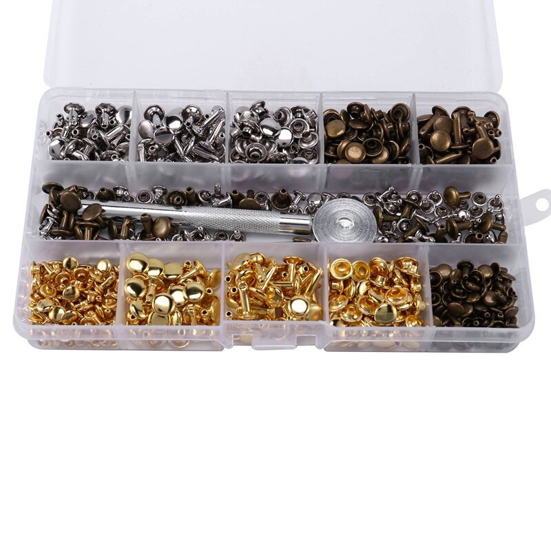 600 مجموعات المسامير الجلدية غطاء مزدوج برشام أنبوبي ترصيع معدنية مع لكمة كماشة تحديد مجموعة أدوات