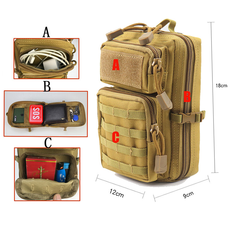 متعددة الوظائف التكتيكية الحقيبة العسكرية مول الورك الخصر EDC حقيبة محفظة محفظة حامل هاتف أكياس التخييم التنزه الصيد فاني حزمة