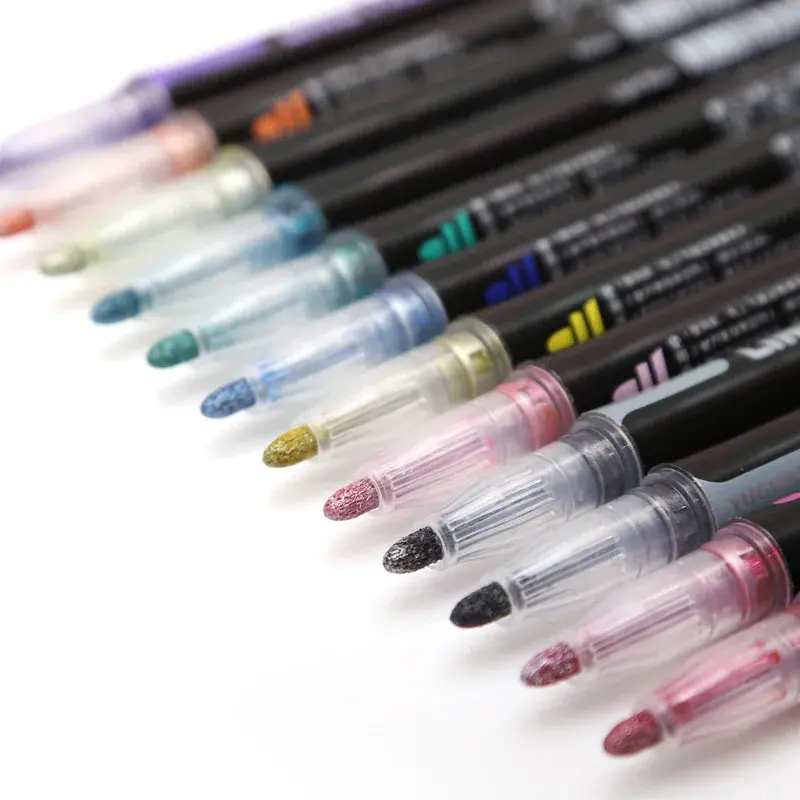 8 12-color لامعة مزدوجة الخط مخطط القلم اللون ماركر طالب مع الفلورسنت مجموعة مزدوجة الفضة ضوء اليد حساب القلم