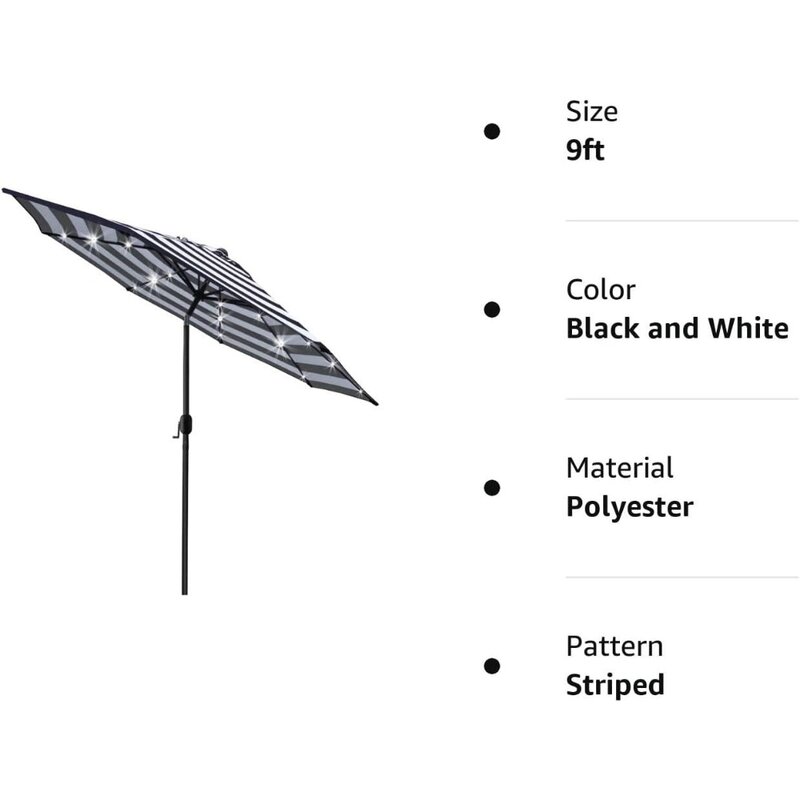 مظلة شمسية مضاءة مع نظام رفع كرنك ، مظلة فناء ، تعديل 8 أضلاع ، 9 بوصة ، 24 ليد