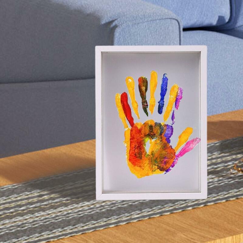 مجموعة إطار بصمة اليد العائلية الشفافة ، تذكار يدوي الصنع ، إطار طباعة فني للأجداد والآباء الجدد
