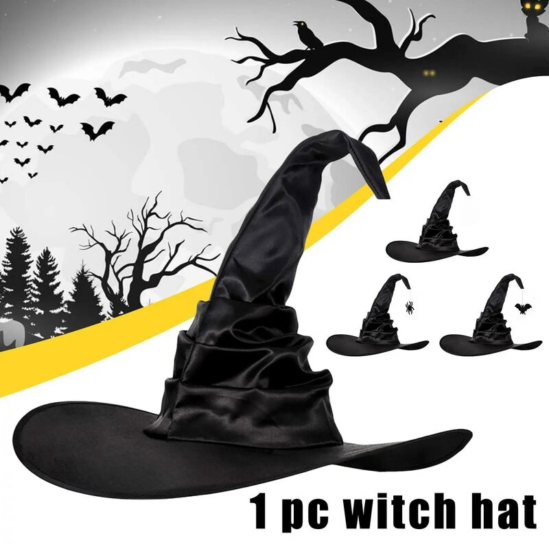 هالوين الساحرة معالج قبعة للجنسين موضة الأسود طيات معالج القبعات زي الحفلات القبعات الشيطان تأثيري الدعائم للرجال النساء