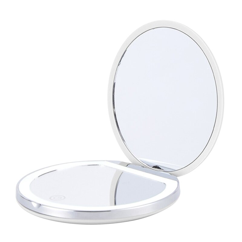 مرآة ماكياج صغيرة محمولة ، جيب مدمج ، قابلة للشحن ، 2-side قابلة للطي ، ضوء LED ، مستحضرات التجميل