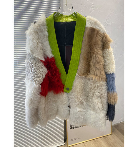 Winter Coats Wool Fur Women's Coat Women Clothes Patchwork Color Fashion Winter Warm Female Fur Jacket Casaco Feminino Zm805