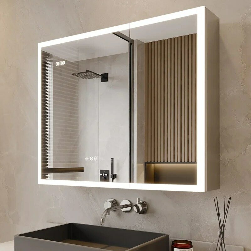 خزانة أدوية مع أضواء ، مرآة مضاءة ، حمام 2 منفذ و am ، 36 × 30 بوصة