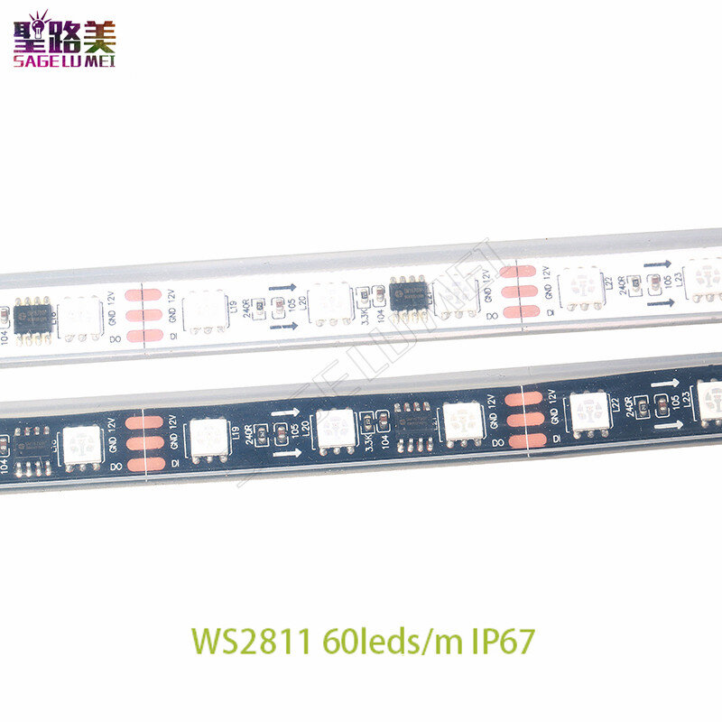 5m/لفات DC12V WS2811 led بكسل برمجة led قطاع 30/48/60 المصابيح/m ، ws2811IC 5050 RGB SMD الأبيض/الأسود PCB led قطاع ضوء