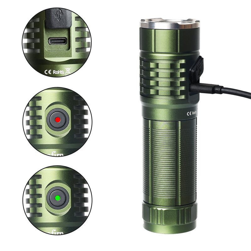Sofirn-SP33S-Green USB C قابلة للشحن LED مصباح يدوي ، الشعلة قوية مع وظيفة بنك الطاقة ، 5000lm ، XHP70.2 ، 26650 ، 21700