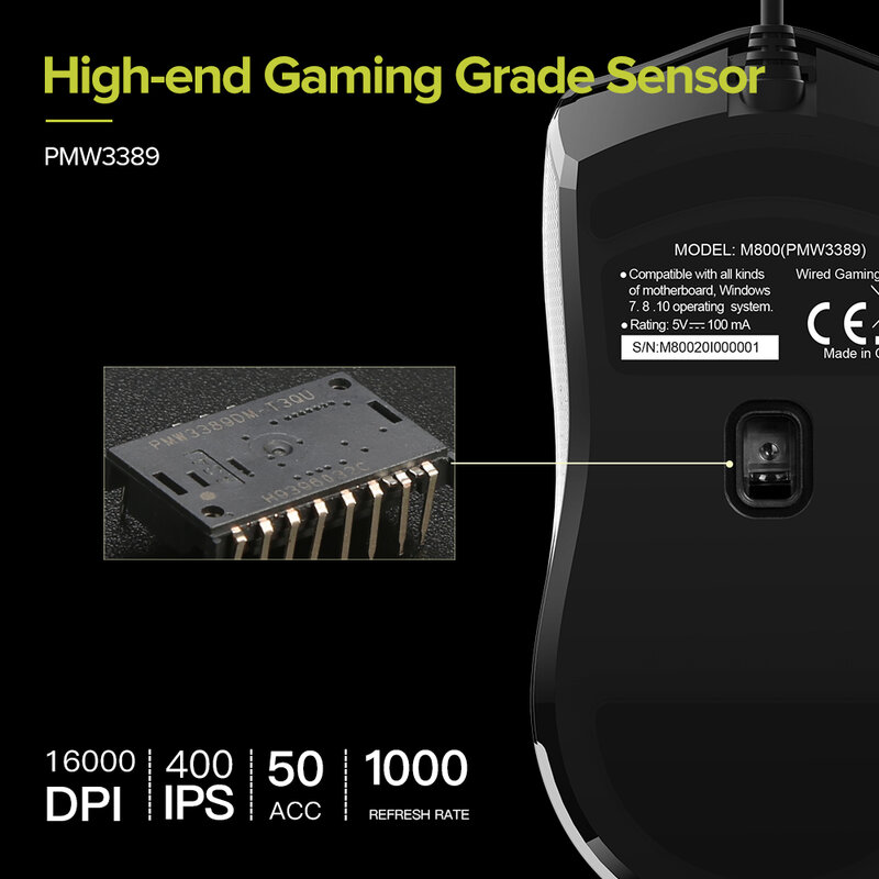 ديلوكس M800 PMW3389 RGB السلكية الألعاب ماوس 58g خفيفة الوزن مريح 1000Hz الفئران مع كابل حبل لينة للاعبين الكمبيوتر