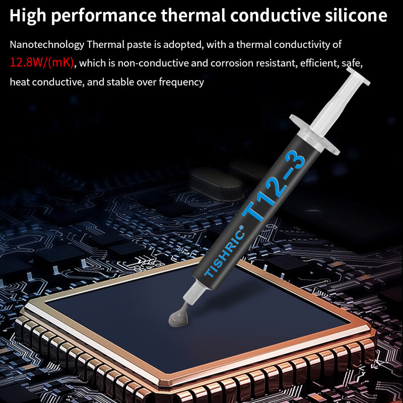 معالج حراري TISHRIC T12 3g مجمع شحم حراري موصل 12.8 W/K لمعالجات وحدة المعالجة المركزية مبرد تبريد المياه