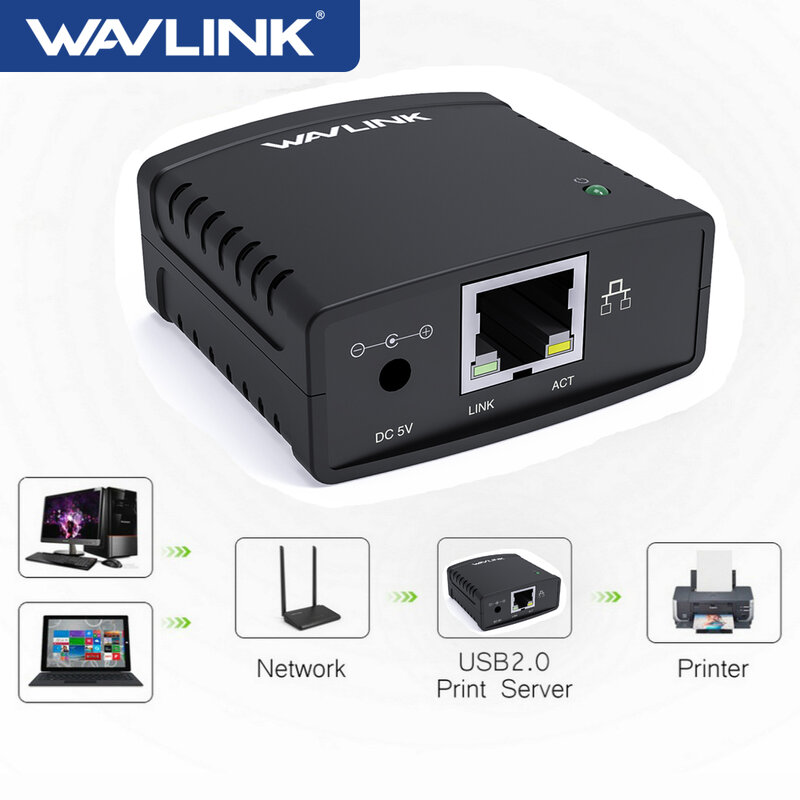 Wavlink USB 2.0 شبكة LRP خادم الطباعة USB Hub 100Mbps حصة LAN الشبكات الطابعات محول الطاقة ل Windows الاتحاد الأوروبي/الولايات المتحدة/المملكة المتحدة التوصيل