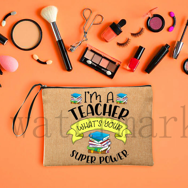 أنا معلم طباعة حقيبة مستحضرات تجميل حقيبة مستحضرات التجميل المعلم الحقيبة المعلم حقيبة التخزين محفظة التجميل جرابات بسحاب هدية للمعلم