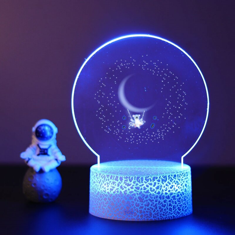 مصباح ليلي أكريليك مخصص لغرفة الأطفال ، نجمة القمر ، ديكور مرئي ، دب ، فيل ، ضوء ، هدية عيد ميلاد