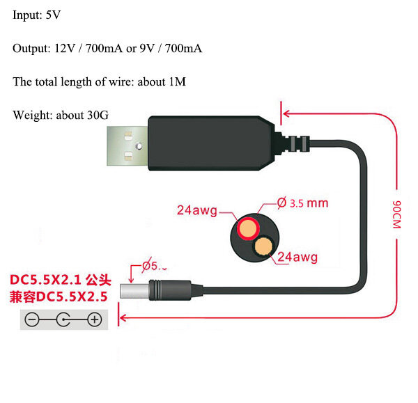 TZT-USB خط تعزيز الطاقة ، خطوة حتى وحدة ، محول ، محول كابل ، 2.1x5.5 مللي متر المكونات ، تيار مستمر 5V إلى تيار مستمر 9V ، 12V