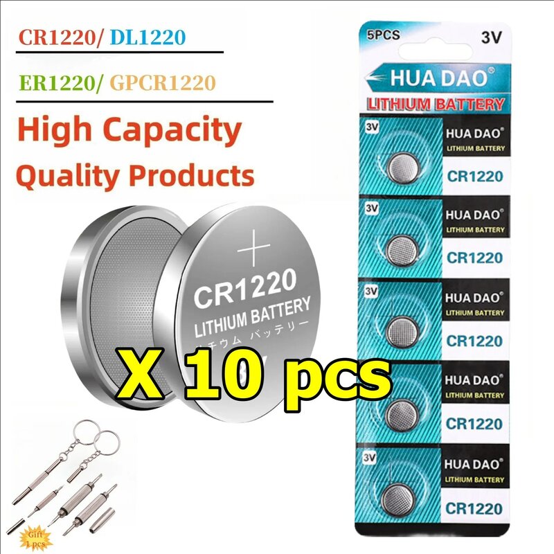 CR1220 بطارية ليثيوم 3 فولت ، DL1220 ، CR 1220 ، BR1220 ، LM1220 ، ECR1220 ، مفتاح السيارة ، آلة حاسبة عن بعد ، زر مقياس ، خلية عملة ، 10 قطعة