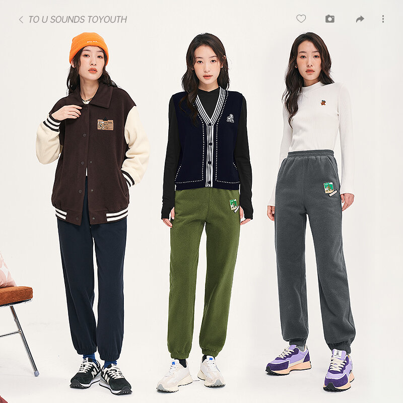 Toyouth النساء الصوف Sweatpants 2022 الشتاء مرونة الخصر مستقيم طويل بنطلون لينة الدافئة عادية الشارع الشهير بنطلون رياضي
