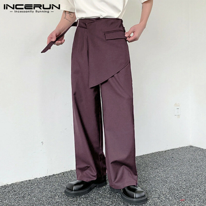 Incerun-سراويل رجالية ذات تصميم غير منتظم ، سراويل طويلة متطابقة بالكامل ، ملابس الشارع الترفيهية ، أزياء على الطراز الكوري ، * *