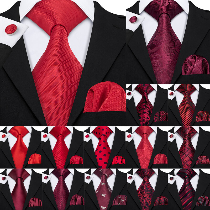 باري. وانغ-ربطة عنق جاكار للرجال ، مجموعة أزرار أكمام هانكي ، ربطة عنق من الجاكار ، عنابي ، قرمزي المارون ، حرير أحمر ، حفلة زفاف