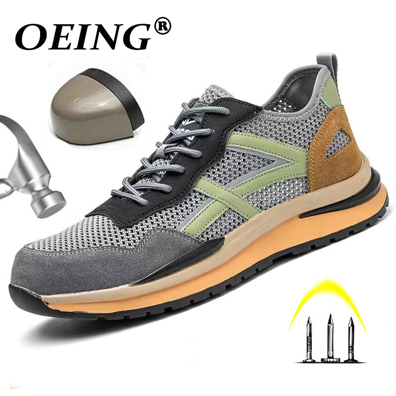 أحذية سلامة صيفية شبكية تسمح بالتهوية أحذية رياضية للعمل للرجال من علامة تجارية أحذية طويلة من الفولاذ أحذية واقية غير قابلة للتدمير أحذية للرجال