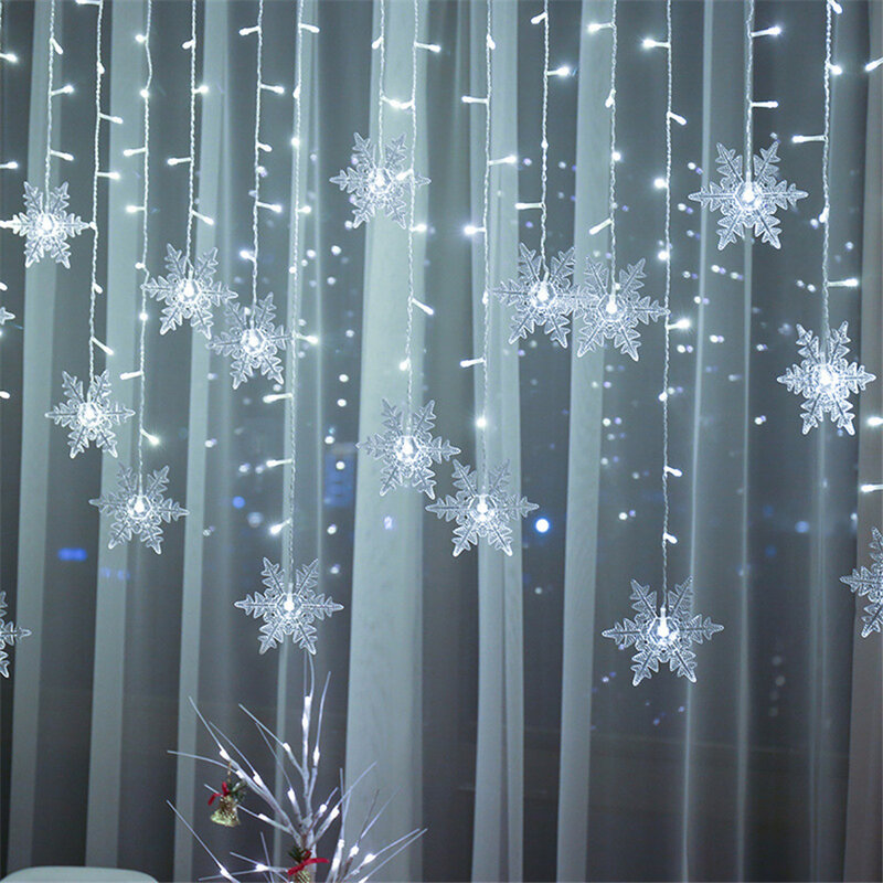 داخلي في الهواء الطلق 3.5 متر LED ندفة الثلج عيد الميلاد جارلاند سلسلة أضواء 8 طرق وامض الجنية الستار أضواء لحفل الزفاف ديكور