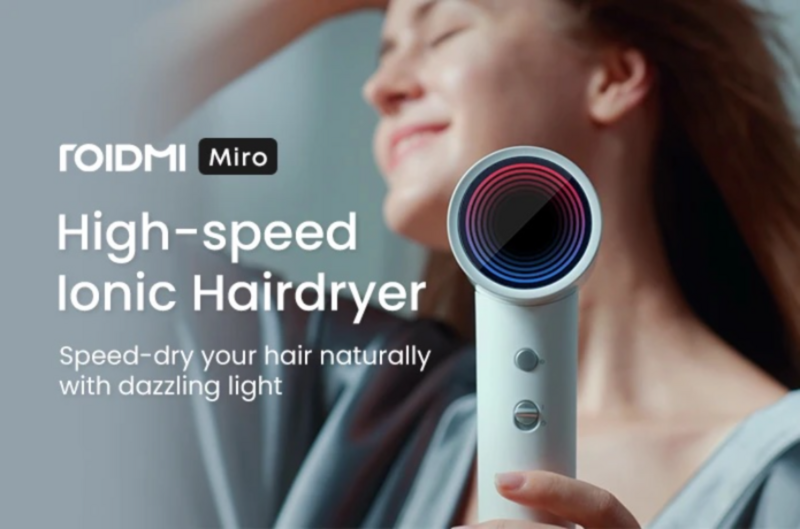 جهاز ROIDMI Miro لتجفيف الشعر بسرعة عالية 65 متر/الثانية تدفق الهواء السريع منخفض الضوضاء التحكم الذكي في درجة الحرارة 20 مليون أيونات سالبة