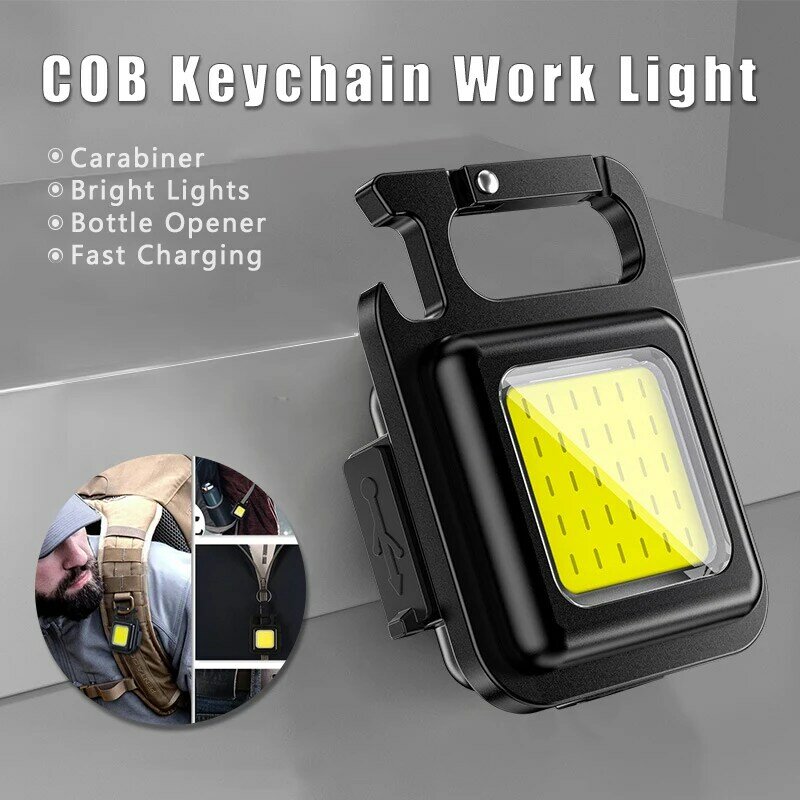 مصباح يدوي صغير المفاتيح COB ضوء USB شحن مصابيح الطوارئ قوية المغناطيسي إصلاح العمل في الهواء الطلق التخييم ضوء الصيد