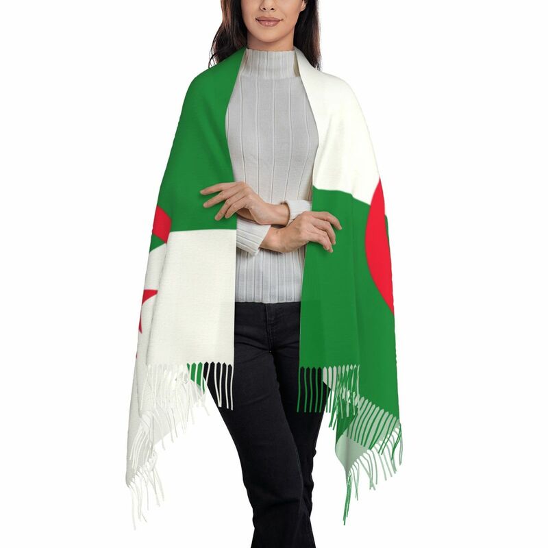 سيدة كبيرة الجزائر العلم الأوشحة النساء الشتاء سميكة الدافئة شرابة شال التفاف وشاح