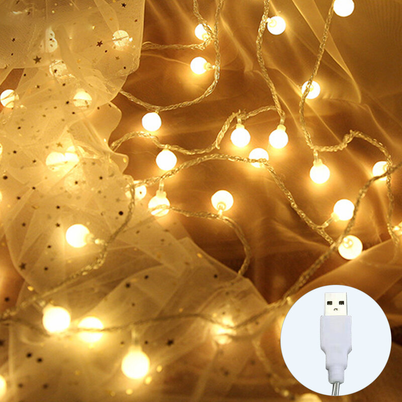 زفاف داخلي في الهواء الطلق الجنية مقاوم للماء فناء ديكور حفلات LED ضوء سلسلة التخييم حديقة غرفة نوم كريستال غلوب USB بالطاقة