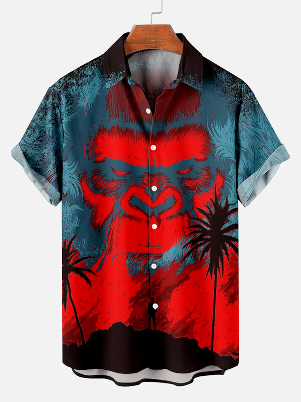 قمصان هاواي الغوريلا العتيقة للرجال ، طباعة ثلاثية الأبعاد ، بلوزة شاطئية فضفاضة بأكمام قصيرة للأولاد ، الصيف