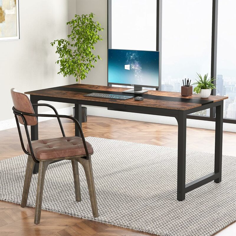 زخارف-مكتب حديث ، طاولة مكتب كبيرة ، كمبيوتر × × بوصة ، طاولة دراسة ، مكتب كتابة ، ريفي/أسود