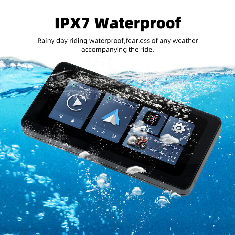 شاشة LCD محمولة لدراجة نارية من EVKEY ، مقاومة للماء IPX7 ، مشغل سيارة تفاح لاسلكي ، أندرويد أوتو ، من نوع andr"