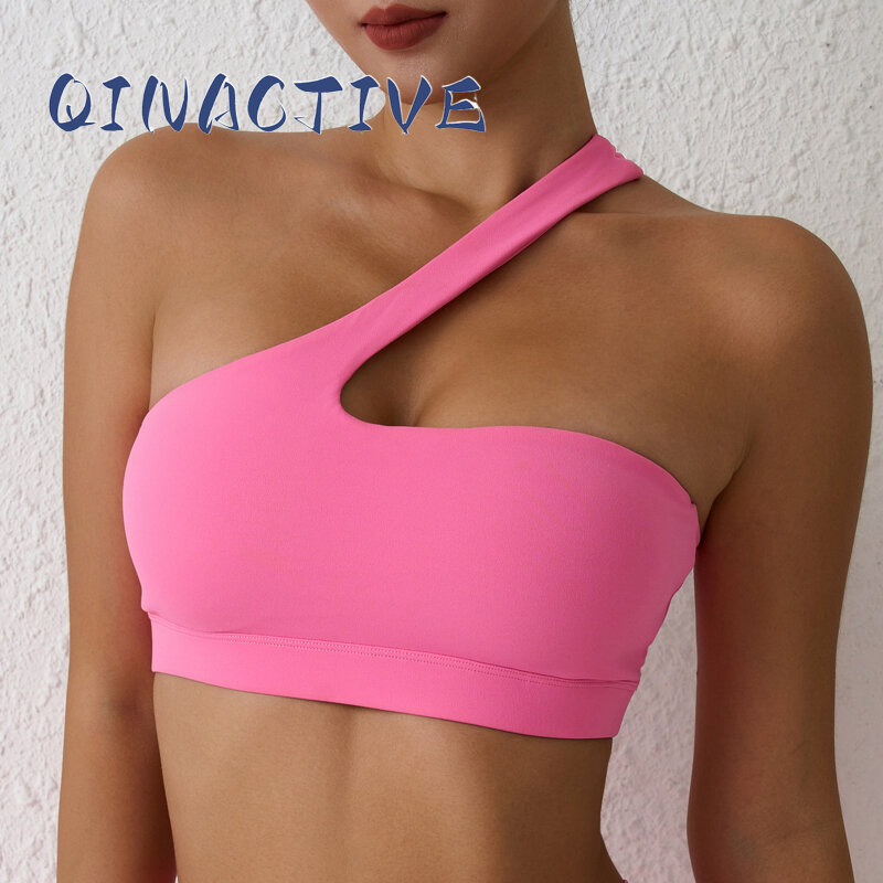 Qinactive-حمالة صدر رياضية مريحة للنساء ، حمالة صدر عالية التمدد ، ملابس داخلية بكتف واحد ، بلوزة لياقة بدنية ، ركض ، تمرين ، ملابس يوجا