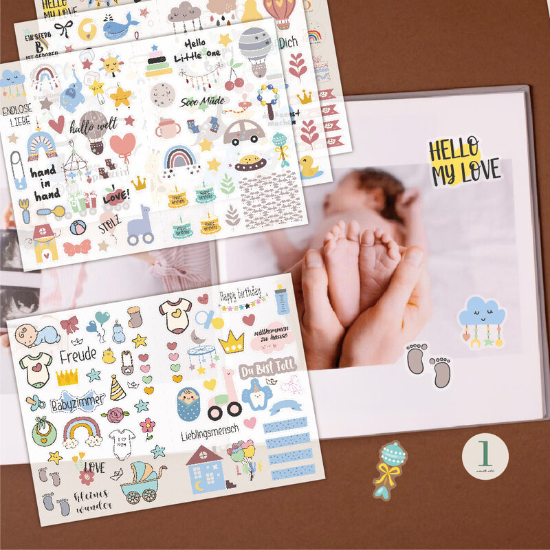 سكرابوكينغ ملصقات للطفل الصبي ، بطاقات دعوة حفلة ، المولود الجديد استحمام الطفل ، أطفال هدية التفاف ، 212 قطعة ، 4 أوراق