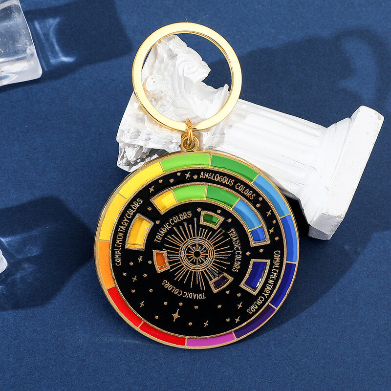 سلسلة مفاتيح دائرية لونية قابلة للدوران ، أقراط مفاتيح دوارة مبتكرة ، عجلة ألوان