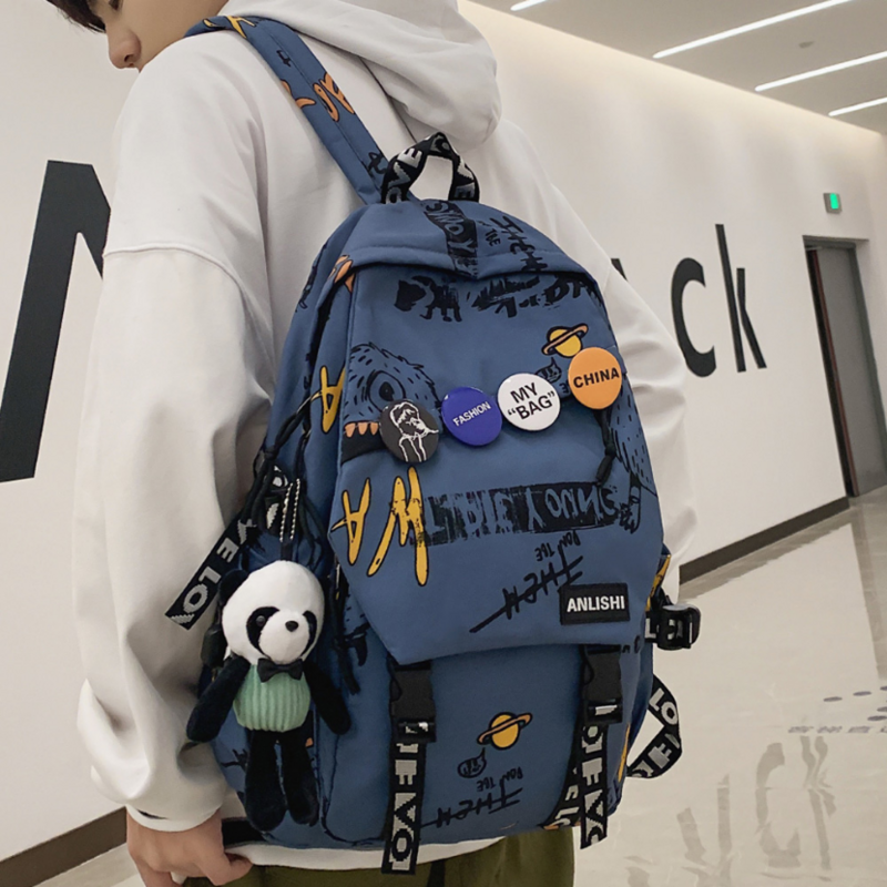 كول النساء الرجال على ظهره الكتابة على الجدران نمط الحقائب المدرسية السفر شارة حقائب الظهر Harajuku للفتيات المدرسة مع الأولاد حقيبة طالب