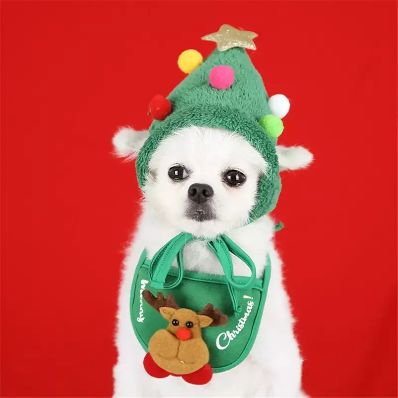 وشاح كلب باندا سانتا قبعة ، مريلة مثلثة ، منديل ، زي الكريسماس ، ملابس للكلاب الصغيرة والمتوسطة والكبيرة ، جديدة ،