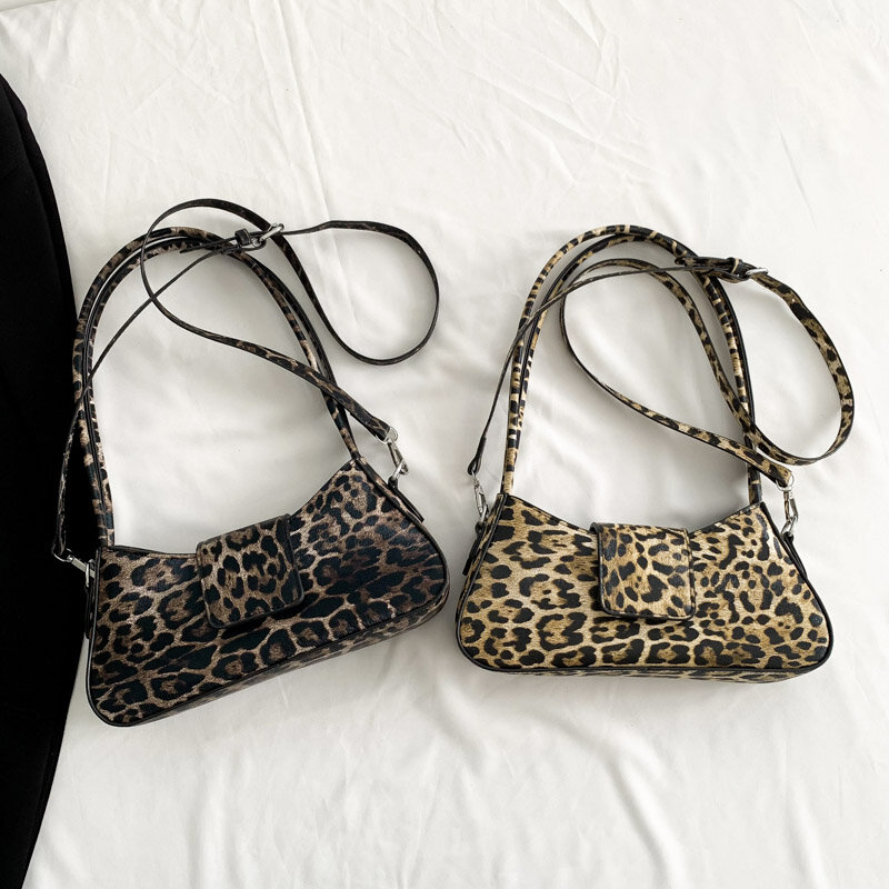 النمط الفرنسي بولي Leather حقيبة جلدية تحت الإبط للنساء ، البني ، الأسود ، حقيبة يد ليوبارد ، مخلب الإناث ، حقائب كروسبودي خمر ، أكياس متعددة الاستخدامات