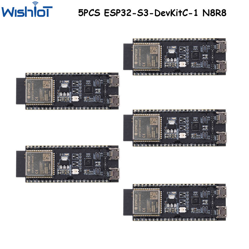 5x ESP32-S3 مجلس التنمية على أساس ESP32-S3-WROOM-1 المدمج في الهوائي 8MB فلاش واي فاي بليه MCU وحدة ESP32-S3-DevKitC-1 N8R8
