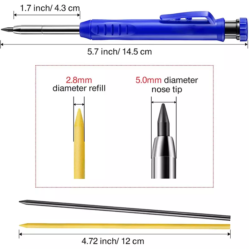 مجموعة قلم نجار صلب مع براية مدمجة ، نقش علامات النجارة ، أدوات النجارة ، قلم رصاص ميكانيكي ، إعادة ملء 3 ألوان