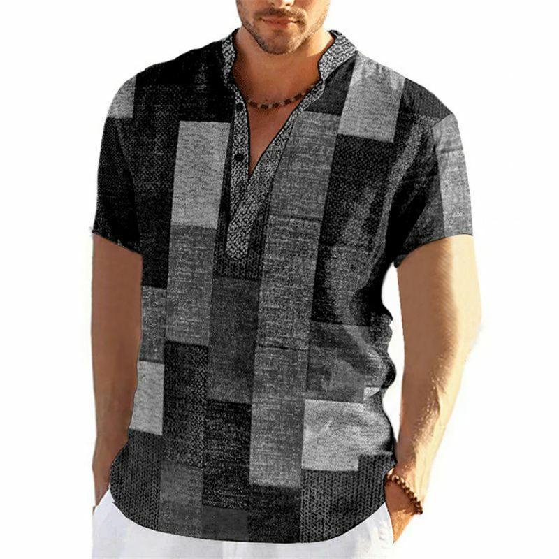 قميص رجالي عتيق بنمط ثلاثي الأبعاد قمصان مطبوعة بأشكال مختلفة مقاس كبير ملابس صيفية غير رسمية بأكمام قصيرة ملابس رجالية تي شيرت علوي