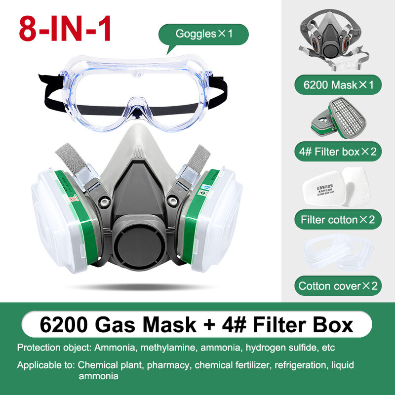 6200 قناع الغاز نصف الوجه التنفس عقال لطلاء رذاذ الغبار واقية الجسيمات الكيميائية تصفية مع القطن 5N11/2091