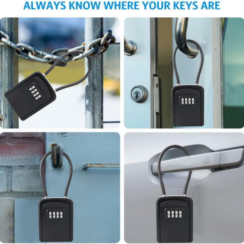 صندوق مفاتيح من سبائك الزنك مع تكبل قابل للإزالة ، صندوق قفل معلق ، منظم مفتاح احتياطي ، رمز قابل لإعادة الضبط للأمان ، 4 أرقام