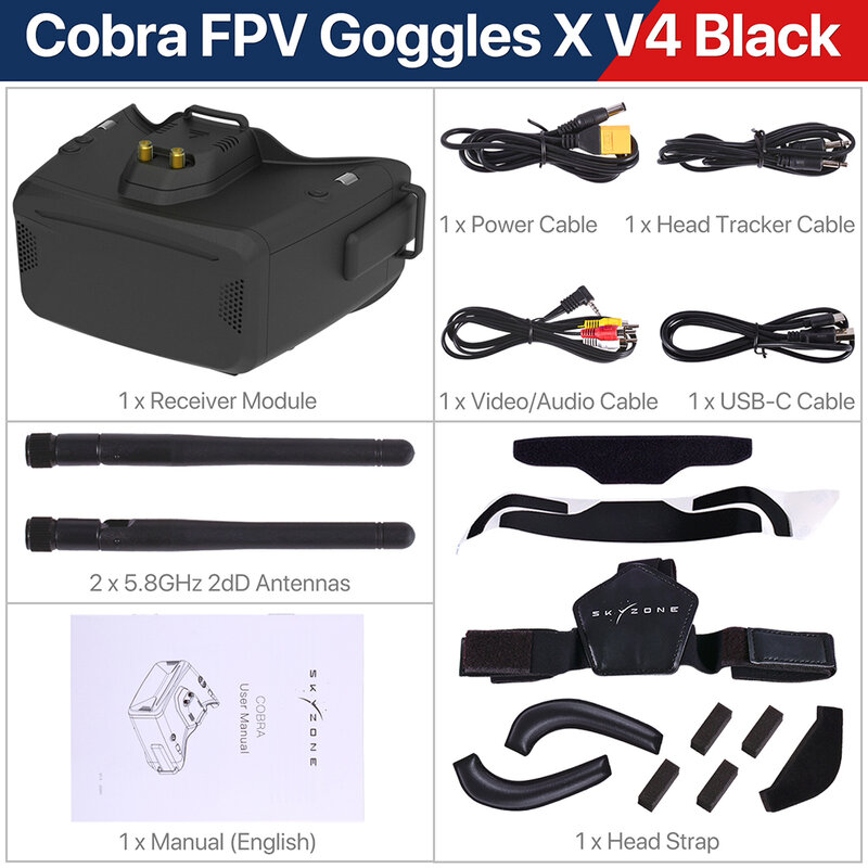 نظارات فيديو من SKYZONE-Cobra SD X V4 FPV ، جهاز تعقب رأس جهاز الاستقبال ، جهاز تسجيل فيديو DVR لـ FPV ، شو x ، غرام ، 48ch