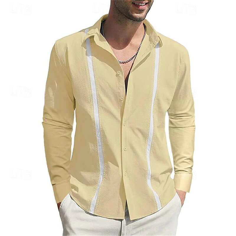 قميص رجالي مطبوع ثلاثي الأبعاد بطية صدر ، أحادي اللون ، عصري ، تصميم إبداعي جديد ، ملابس مريحة ، تصميم عالي الجودة