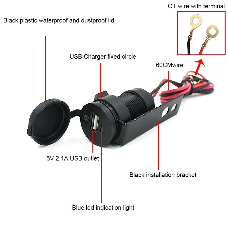 شاحن USB مقاوم للماء لمقود الدراجات النارية ، ملحق بديل ، محول بلاستيكي احترافي ، استبدال الهاتف ، تيار مستمر 12 فولت
