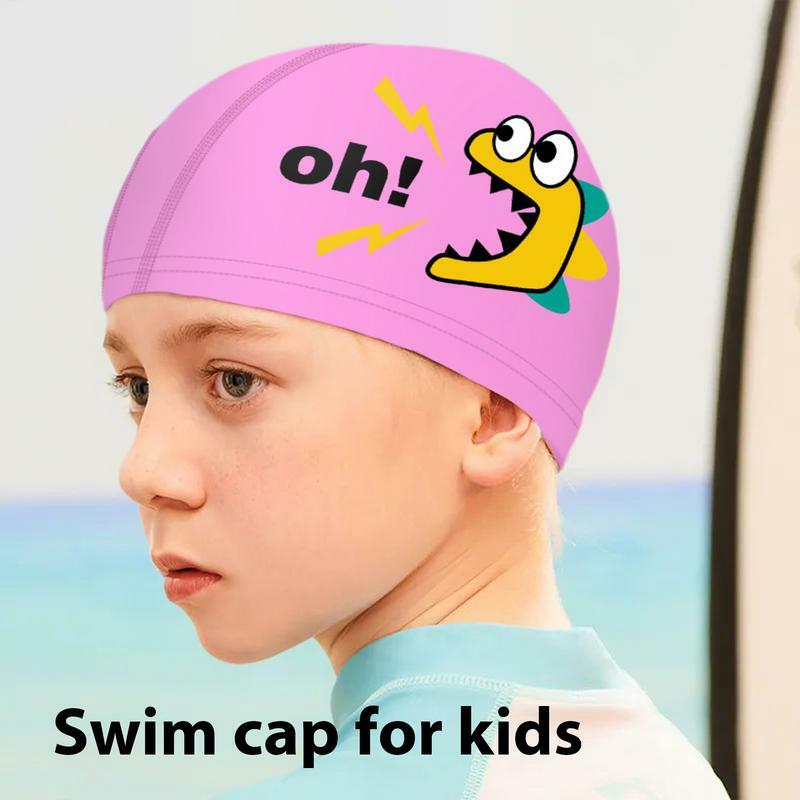 قبعة سباحة كرتونية لطيفة للطفل ، غطاء رأس مريح ، قبعة للفتيان والفتيات ، معدات سباحة للشباب