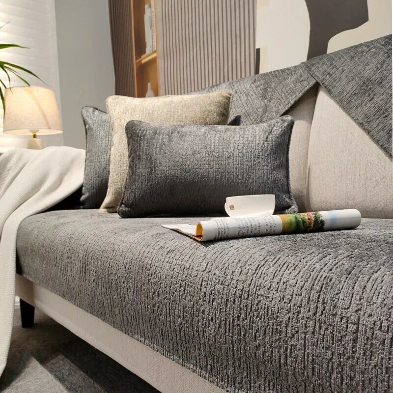 غطاء أريكة حديث أحادي اللون لغرفة المعيشة المنزلية ، غطاء أريكة عالمي مضاد للانزلاق لكل المواسم ، وسادة أريكة ، غطاء وسادة