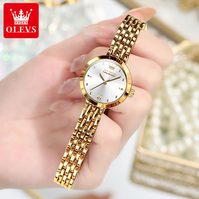 ساعة OLEVS-ساعة كوارتز ذهبية فاخرة للنساء ، فولاذ مقاوم للصدأ ، مقاومة للماء ، علامة تجارية كبرى ، ساعات عصرية